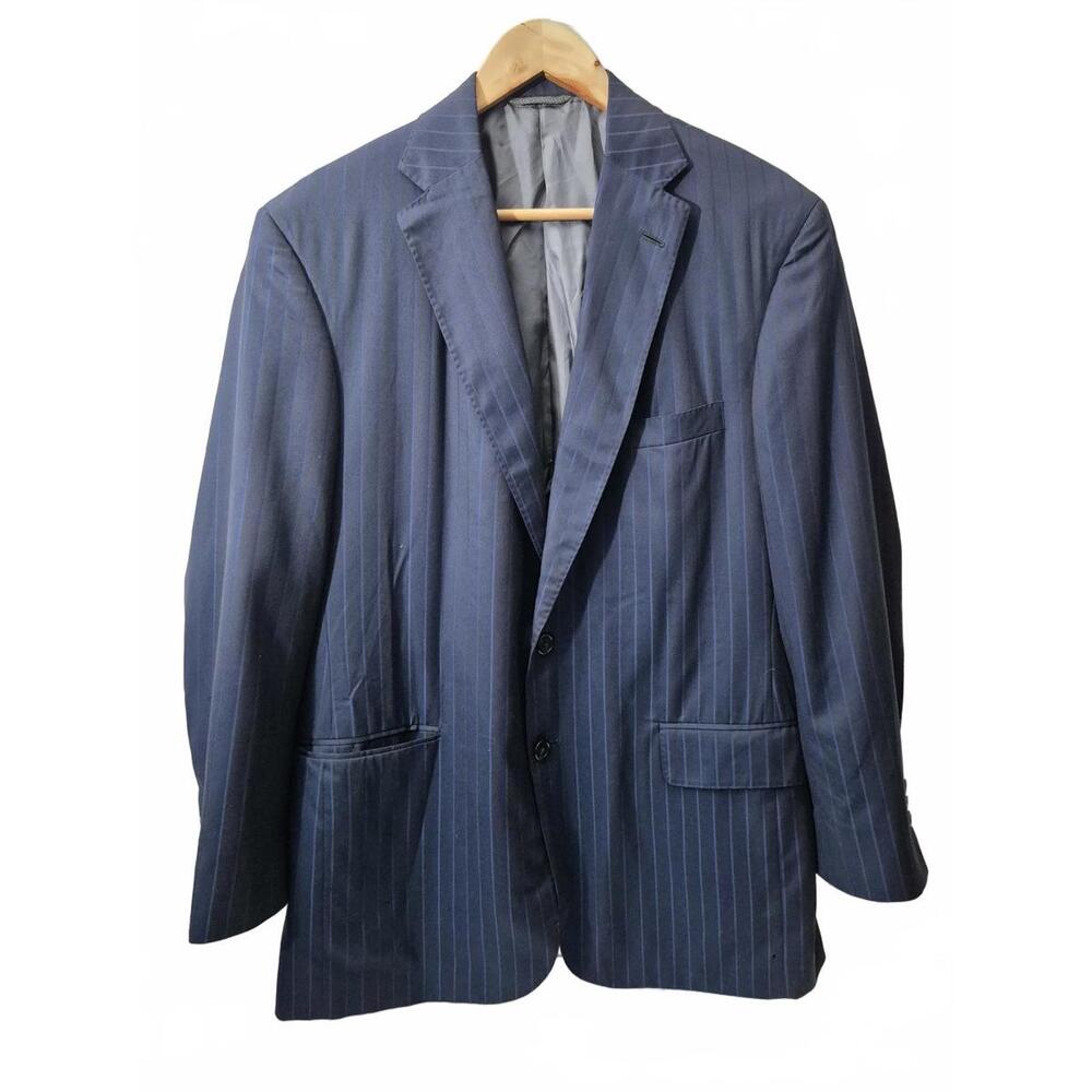 Holland & Sherry London Mens Navy Blue Blue Pinstripe Single Breasted  Blazer